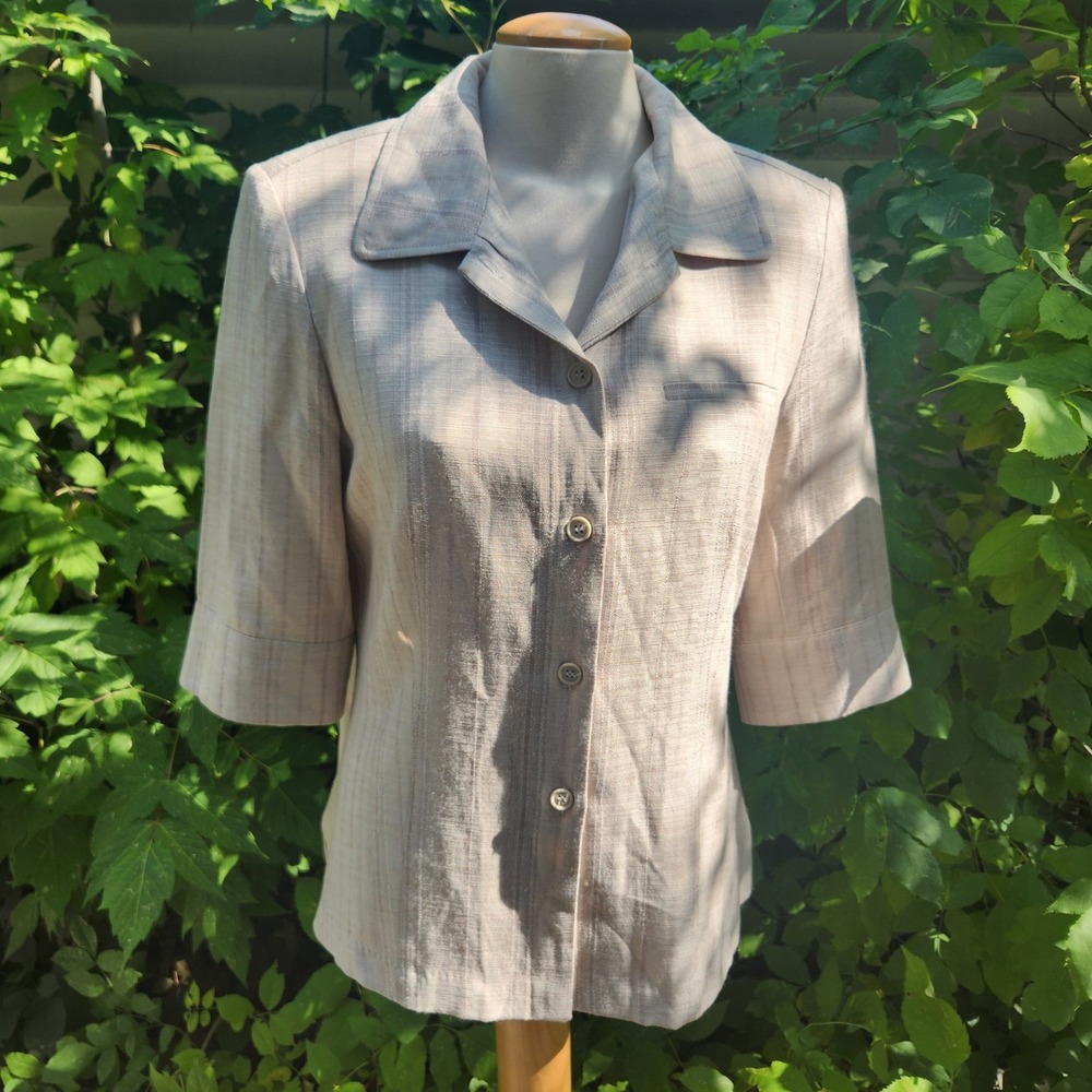 Vanity Fair y2k deadstock Womens Beige 3/4‎ Sleeve Button Textured Blazer Large